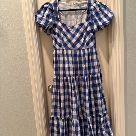 Antonio Melani Amara Gingham Tiered Flounce Hem A-Line Midi Dress - Picture 2 of 8